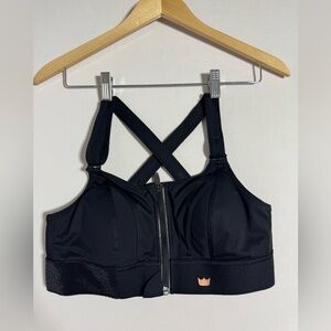 Front-Zip Black Sports Bra with Crossback Straps